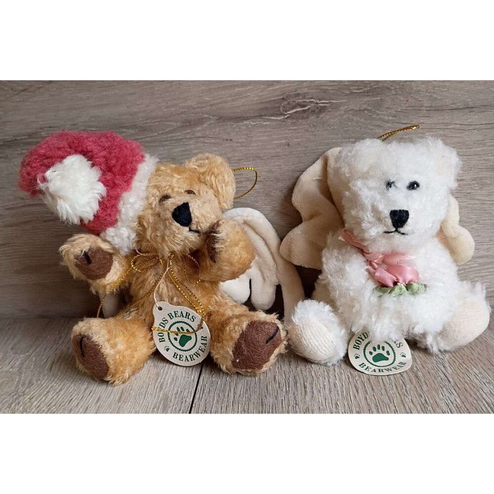 1990's Vintage Plush Boyd's Bears Christmas Ornaments Angels & Wings Lot of 2